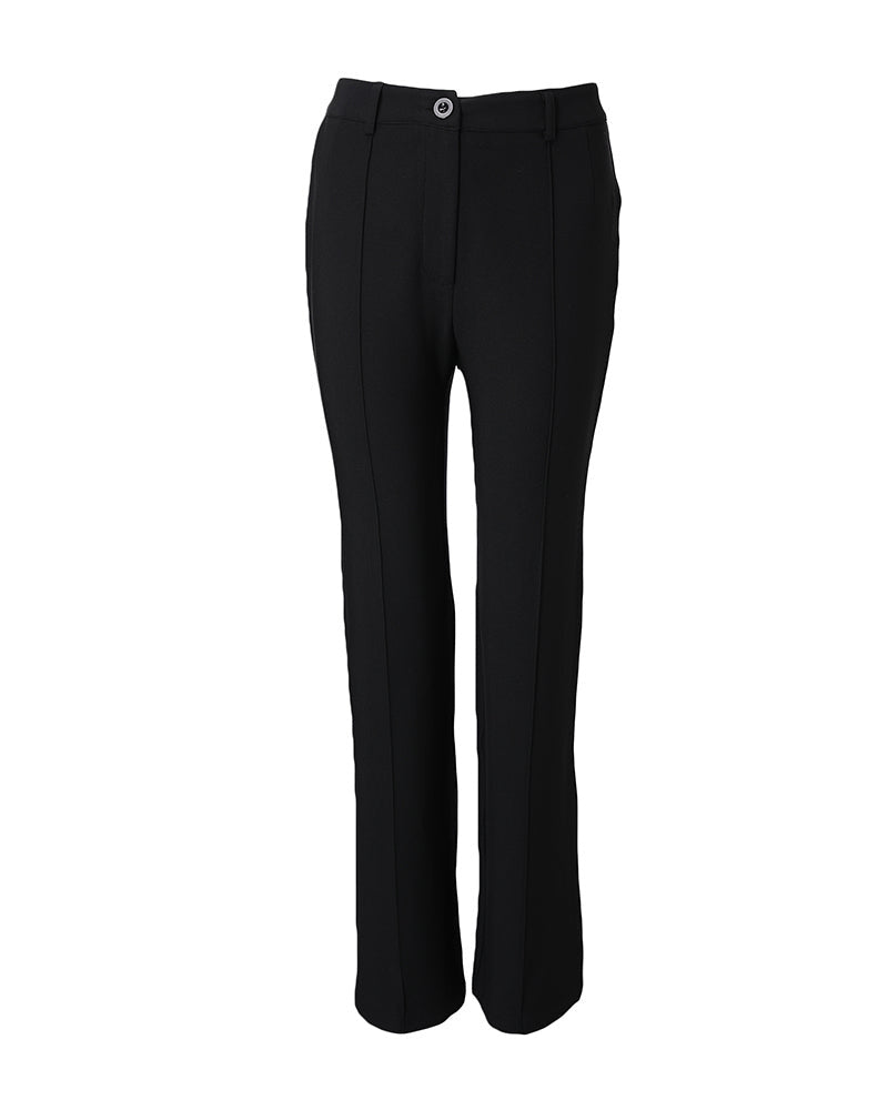 High-Waisted Straight-Leg Trousers with Seam Front - Apricot