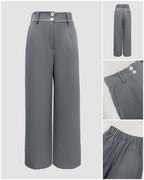 High-Waisted Wide-Leg Trousers with Elastic Back Waist - Gray
