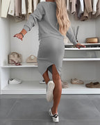 Knit Tank Dress and Pearl-Button Jacket Two-Piece