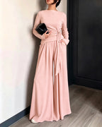 Knit Two-Piece with Tie-Waist Top and Wide-Leg Trousers
