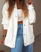 Loose Knit Cardigan with Snap Buttons and Pockets - Beige