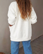 Loose Knit Cardigan with Snap Buttons and Pockets - Beige