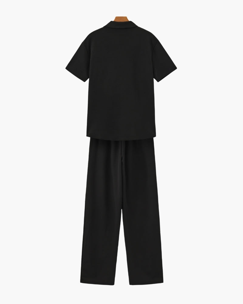 Men's Camp Collar Polo and Wide Trousers Matching Set