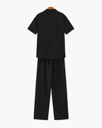 Men's Camp Collar Polo and Wide Trousers Matching Set
