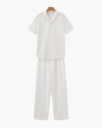 Men's Camp Collar Polo and Wide Trousers Matching Set - White