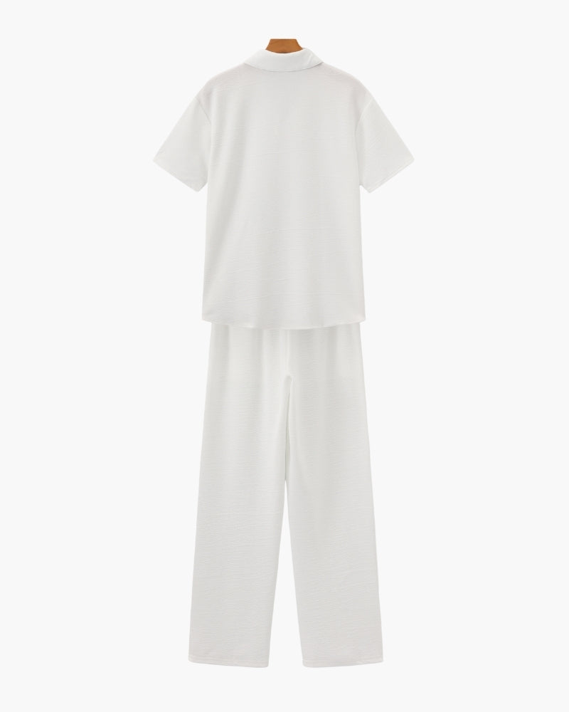 Men's Camp Collar Polo and Wide Trousers Matching Set