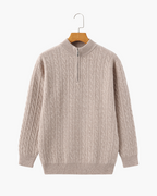 Men's Cashmere Half-Zip Sweater with Dense Knit - Beige