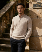 Men's Cashmere Half-Zip Sweater with Dense Knit - Beige