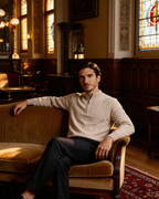 Men's Cashmere Half-Zip Sweater with Dense Knit - Beige