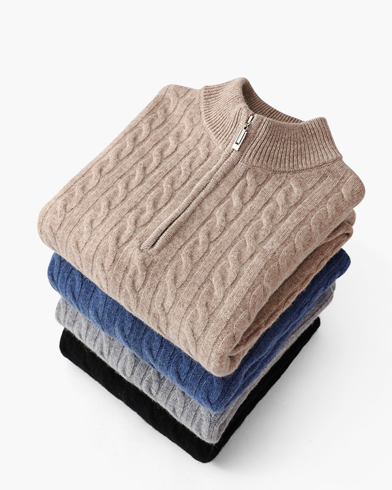 Men's Cashmere Half-Zip Sweater with Dense Knit