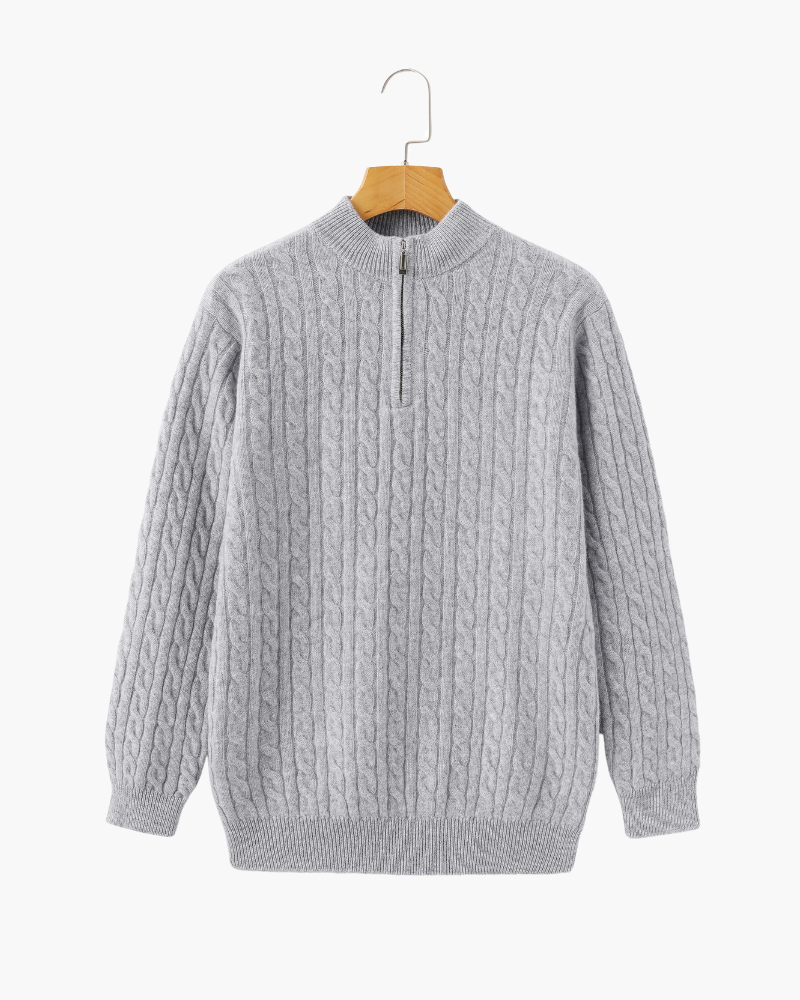 Men's Cashmere Half-Zip Sweater with Dense Knit - Gray