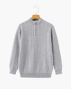 Men's Cashmere Half-Zip Sweater with Dense Knit - Gray