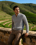 Men's Cashmere Half-Zip Sweater with Dense Knit - Gray