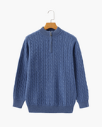 Men's Cashmere Half-Zip Sweater with Dense Knit - Blue