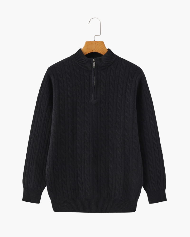 Men's Cashmere Half-Zip Sweater with Dense Knit - Black