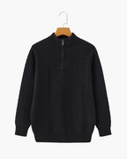 Men's Cashmere Half-Zip Sweater with Dense Knit - Black