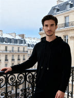 Men's Cashmere Hoodie with Kangaroo Pocket and Ribbed Trims
