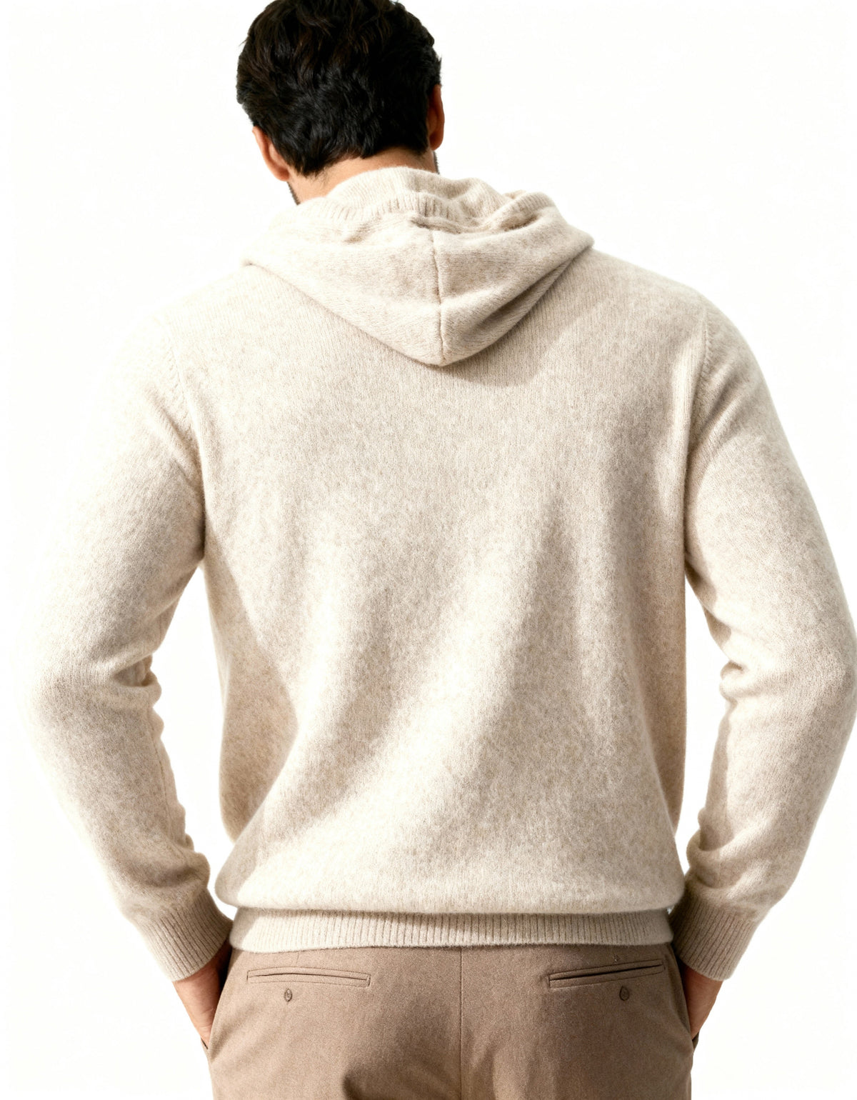 Men's Cashmere Hoodie with Kangaroo Pocket and Ribbed Trims