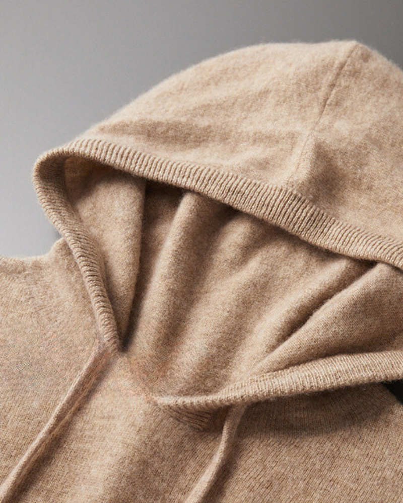 Men's Cashmere Hoodie with Kangaroo Pocket and Ribbed Trims