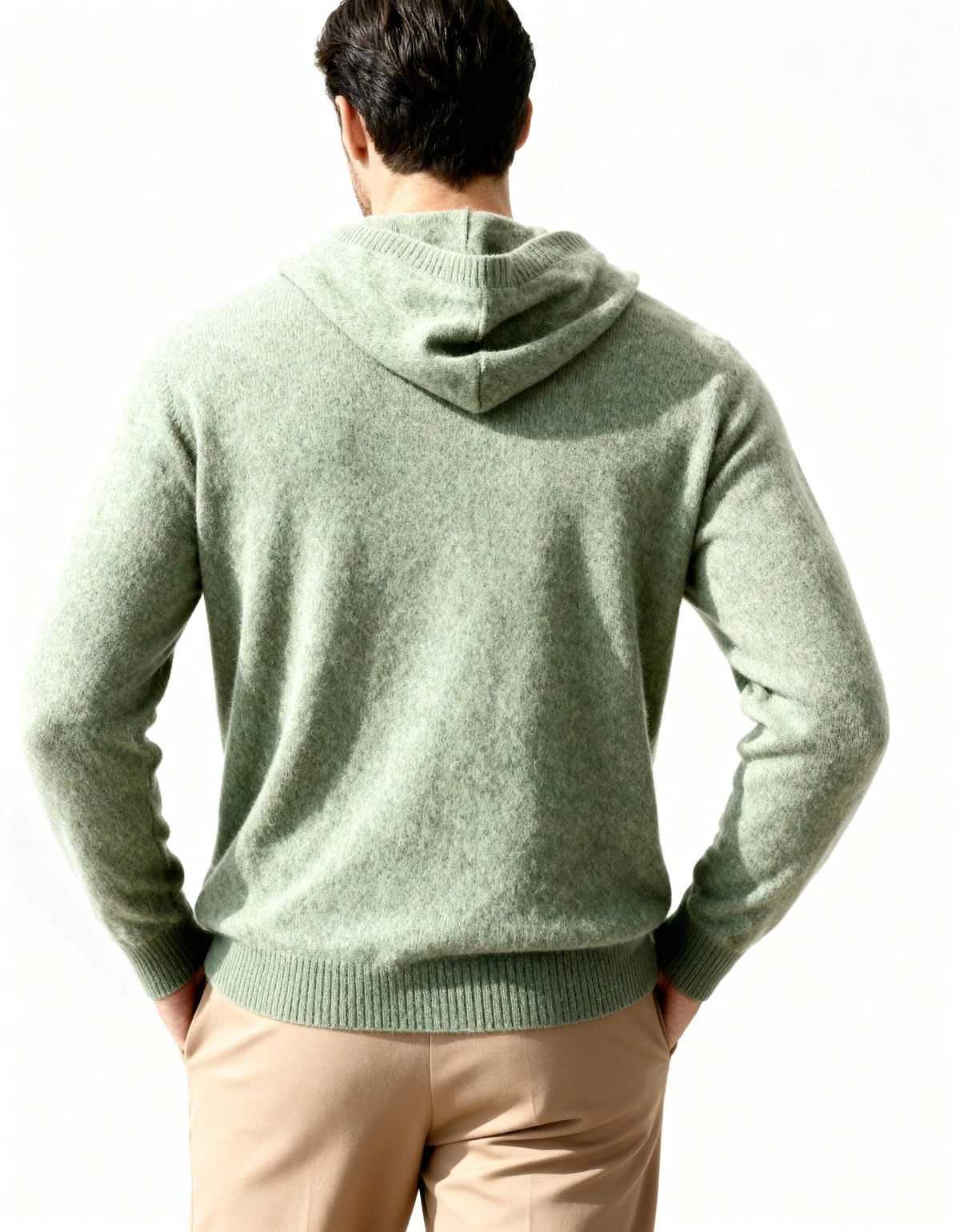 Men's Cashmere Hoodie with Kangaroo Pocket and Ribbed Trims