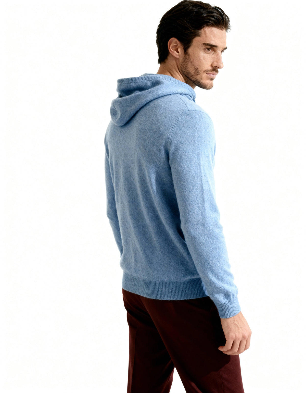 Men's Cashmere Hoodie with Kangaroo Pocket and Ribbed Trims