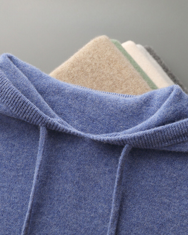 Men's Cashmere Hoodie with Kangaroo Pocket and Ribbed Trims