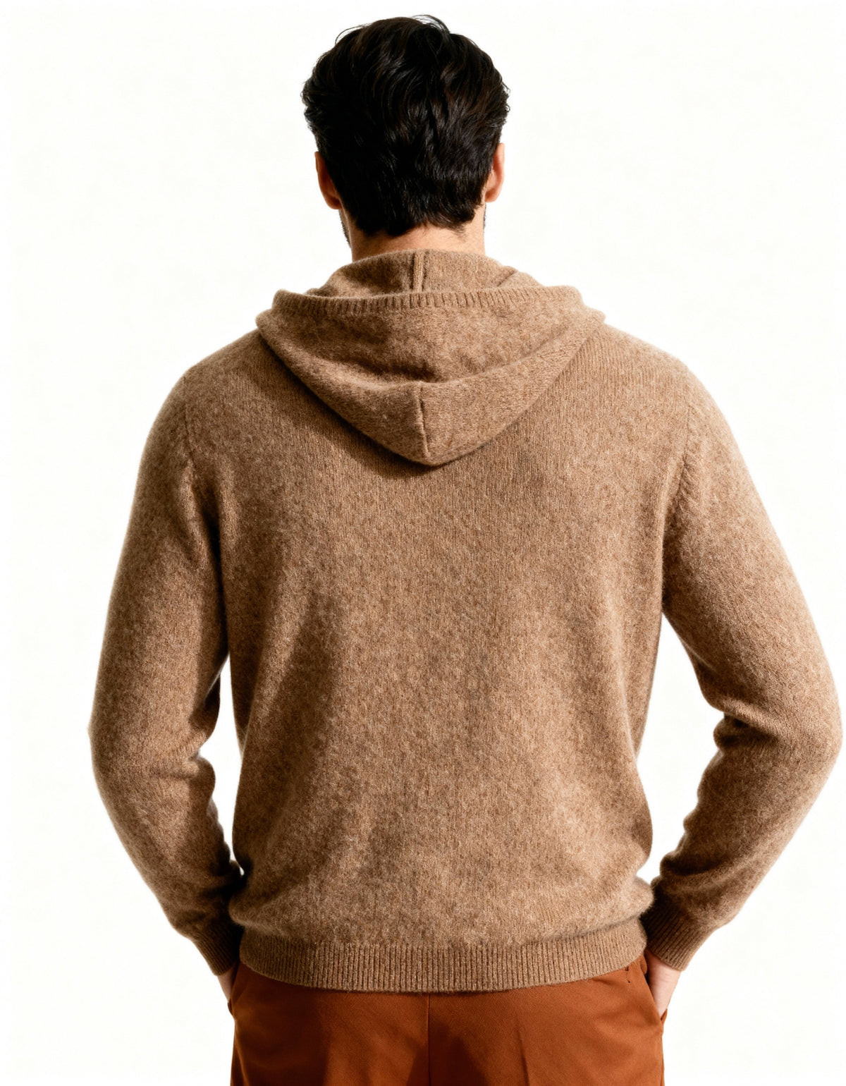 Men's Cashmere Hoodie with Kangaroo Pocket and Ribbed Trims