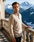 Men's Cashmere Knit Polo with Long Sleeves and Button Placket