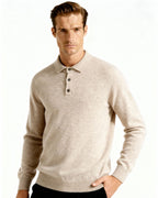 Men's Cashmere Knit Polo with Long Sleeves and Button Placket