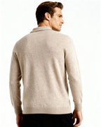Men's Cashmere Knit Polo with Long Sleeves and Button Placket