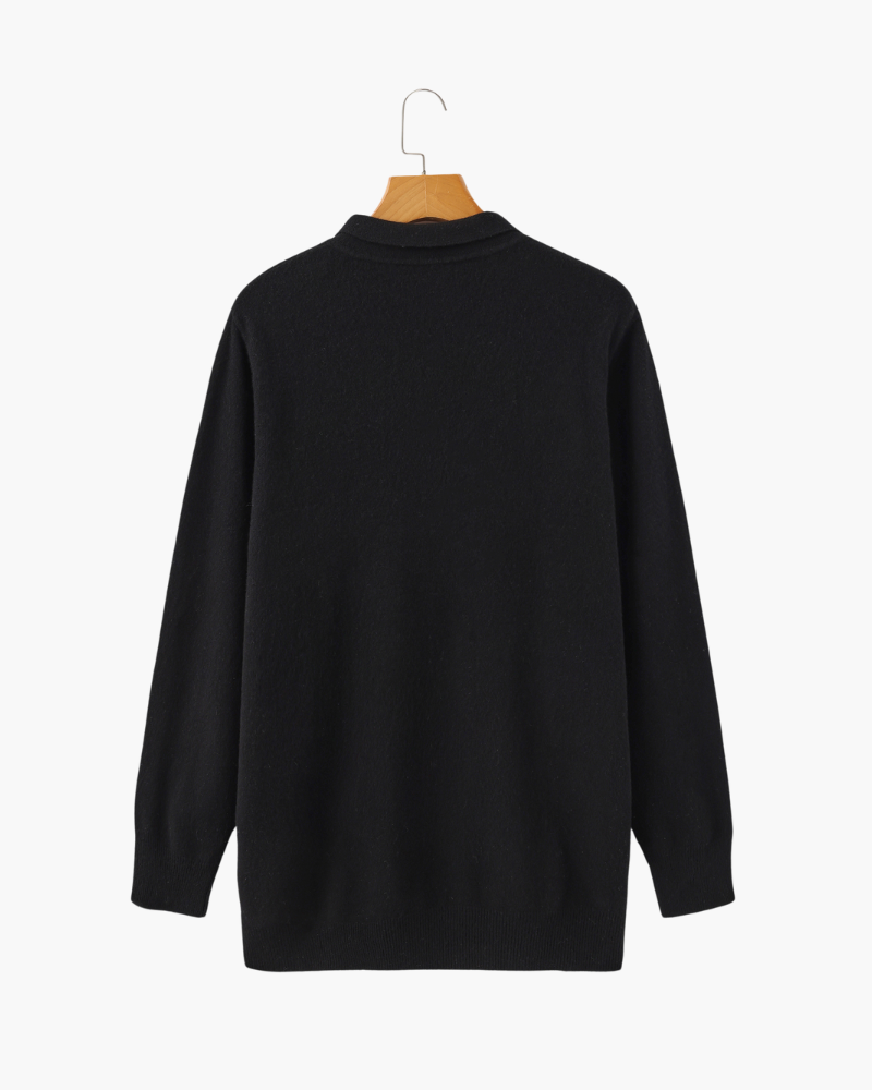 Men's Cashmere Knit Polo with Long Sleeves and Button Placket
