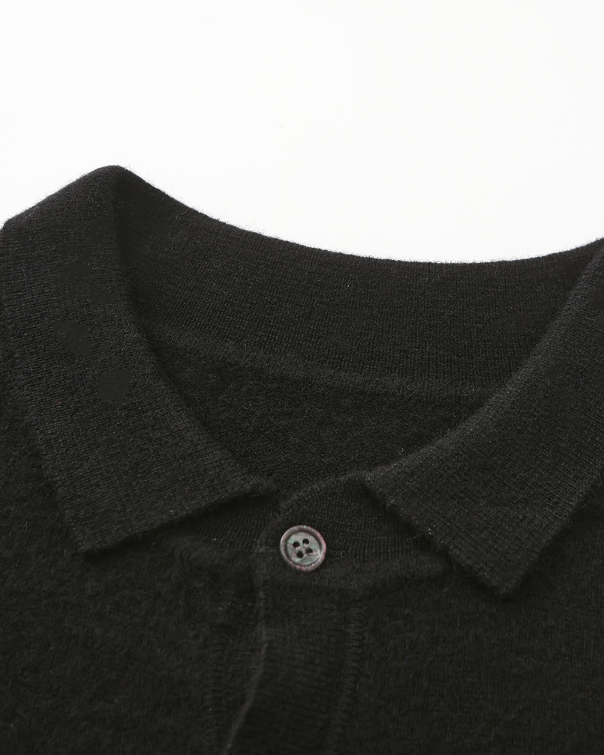 Men's Cashmere Knit Polo with Long Sleeves and Button Placket