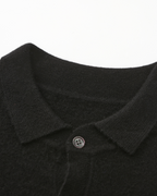 Men's Cashmere Knit Polo with Long Sleeves and Button Placket