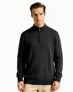Men's Cashmere Ribbed Half-Zip Sweater with Stand Collar