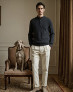 Men's Cashmere Ribbed Half-Zip Sweater with Stand Collar