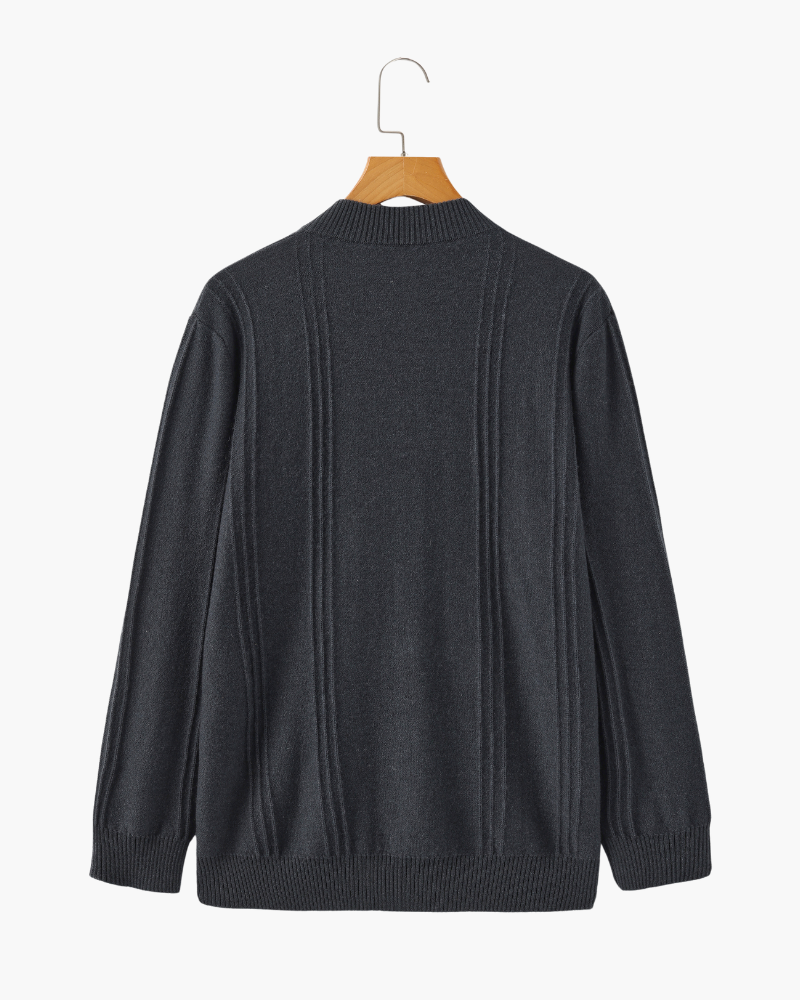 Men's Cashmere Ribbed Half-Zip Sweater with Stand Collar