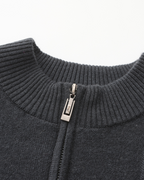 Men's Cashmere Ribbed Half-Zip Sweater with Stand Collar