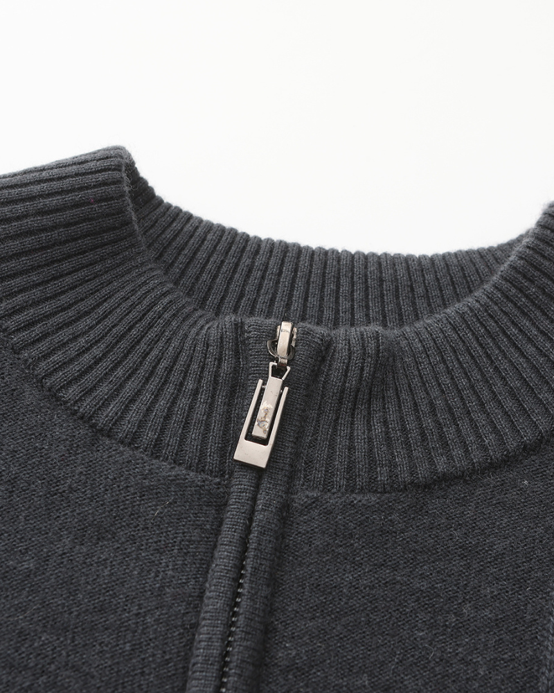 Men's Cashmere Ribbed Half-Zip Sweater with Stand Collar