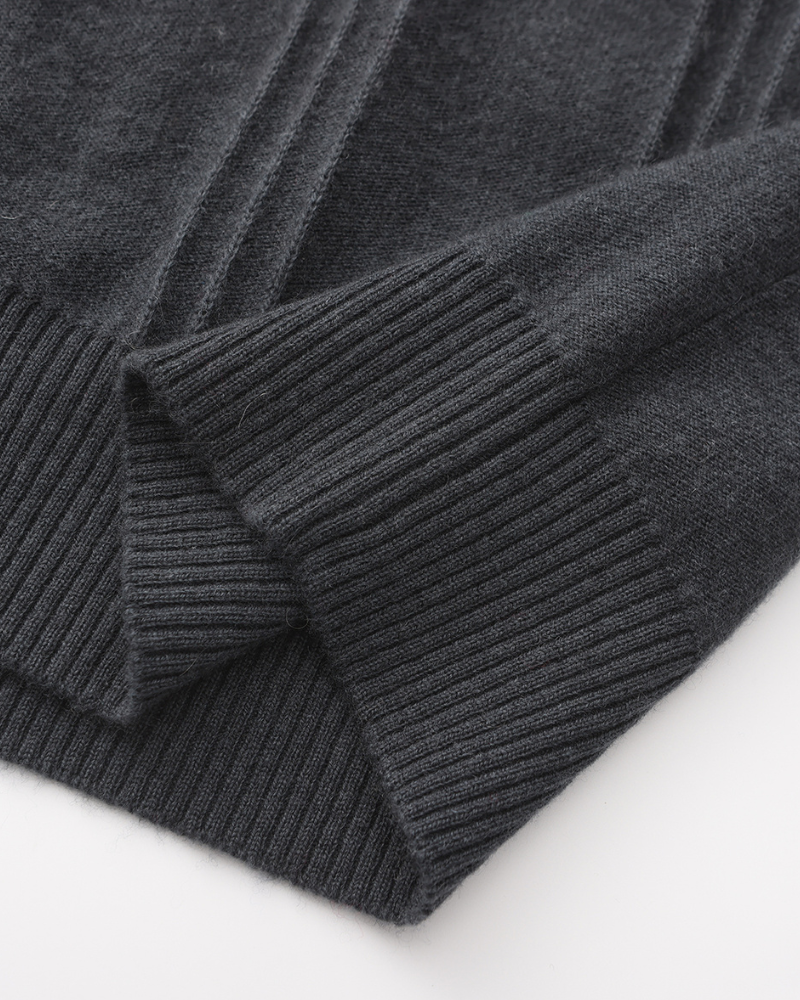 Men's Cashmere Ribbed Half-Zip Sweater with Stand Collar