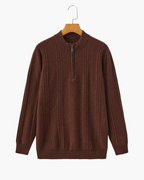 Men's Cashmere Ribbed Half-Zip Sweater with Stand Collar - Brown