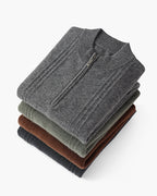 Men's Cashmere Ribbed Half-Zip Sweater with Stand Collar