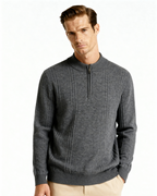 Men's Cashmere Ribbed Half-Zip Sweater with Stand Collar