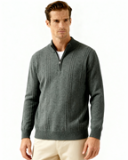 Men's Cashmere Ribbed Half-Zip Sweater with Stand Collar