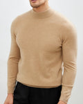Men's Cashmere-Wool Turtleneck Sweater with Slim Fit - Beige