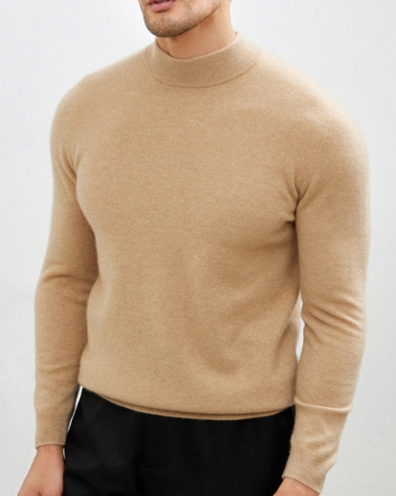 Men's Cashmere-Wool Turtleneck Sweater with Slim Fit - Beige