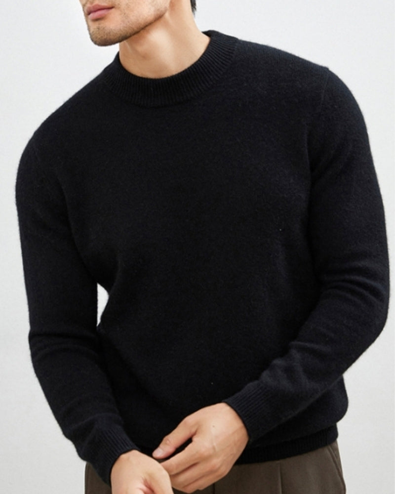 Men's Cashmere-Wool Turtleneck Sweater with Slim Fit - Black