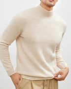 Men's Cashmere-Wool Turtleneck Sweater with Slim Fit - Ivory