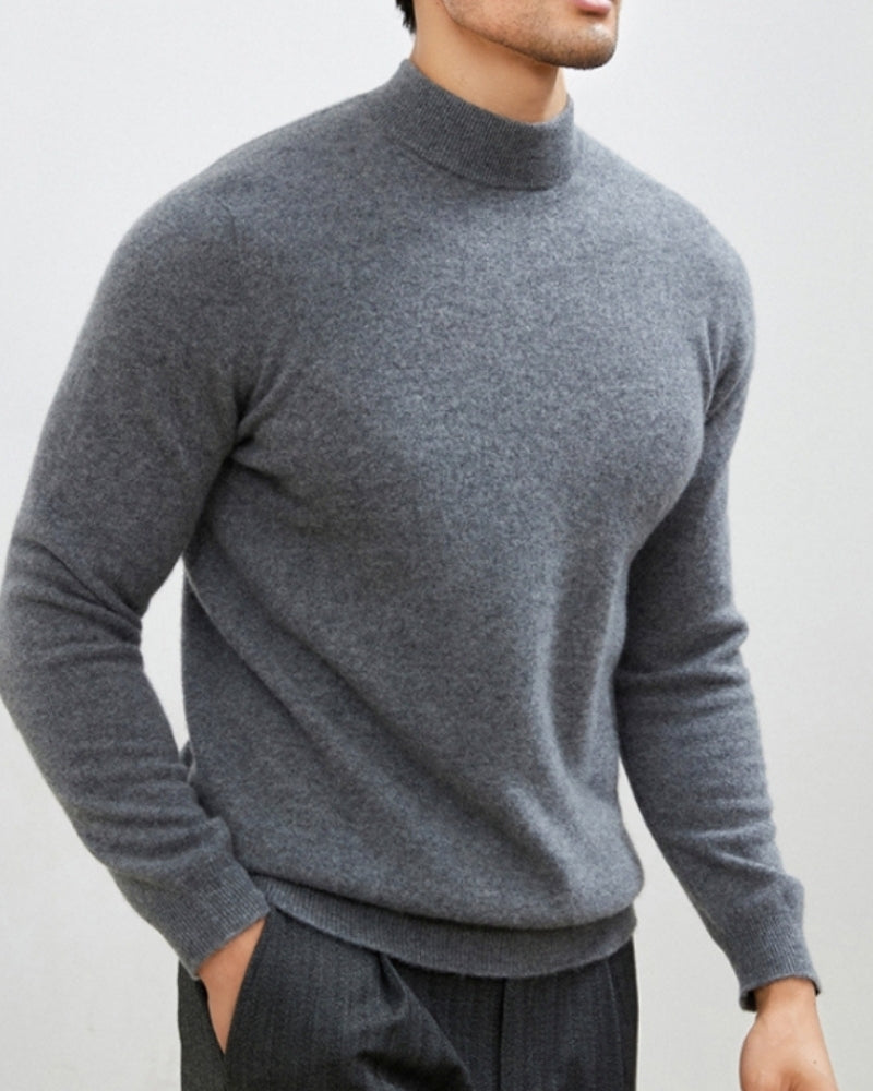 Men's Cashmere-Wool Turtleneck Sweater with Slim Fit - Gray