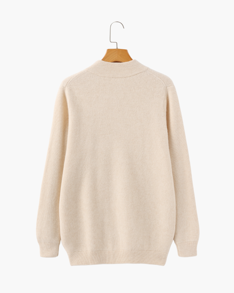 Men's Cashmere Zip Cardigan with Stand Collar and Ribbed Trims