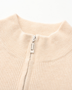 Men's Cashmere Zip Cardigan with Stand Collar and Ribbed Trims